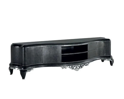 Black decorative console table on a white background