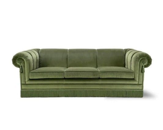 Green velvet tassel with fringed design sofa
