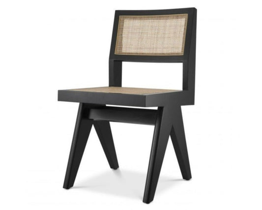 modern contemporary black chair with rattan backrest