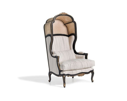 Victorian French Porter Chair armchair with refined striped fabric