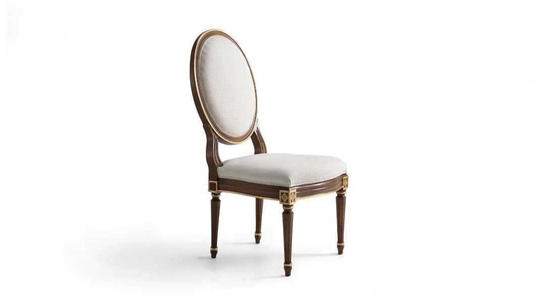 Louis XVI Dining Chair in Velvet and Wood finish with gold accent details