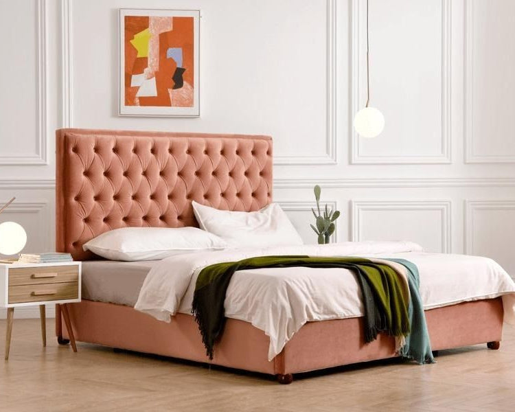 bespoke modern luxe button tufted bed frame , custom made furniture Singapore dainte living