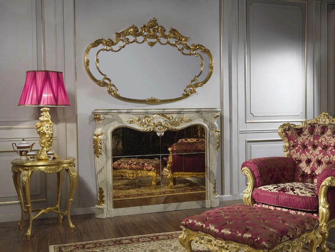 VIOLETTE Baroque Fireplace Mantel with Bar Cabinet