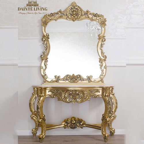 ROSALIND Baroque French Marble Console Table & Mirror Set