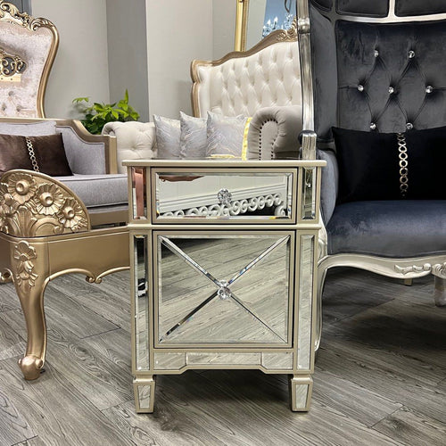 Mirrored Bedside Table Drawer Cabinet