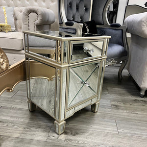 Mirrored Bedside Table Drawer Cabinet