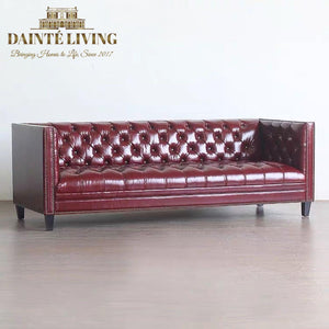 Red Leather Sleek Chesterfield Sofa