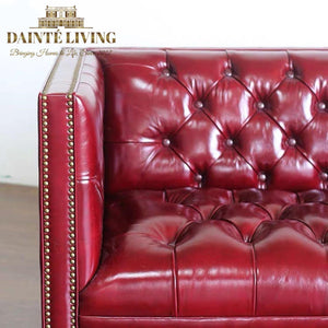 Red Leather Sleek Chesterfield Sofa
