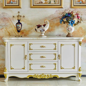 Deluxe Marble Victorian Sideboard/Buffet Cabinet