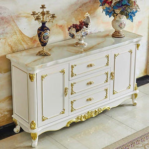 Deluxe Marble Victorian Sideboard/Buffet Cabinet