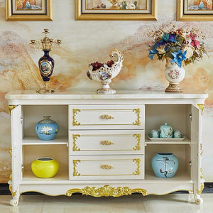 Deluxe Marble Victorian Sideboard/Buffet Cabinet