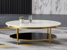 Load image into Gallery viewer, COURTNEY Oval Coffee Table | 2-Tier Marble &amp; Tempered Glass