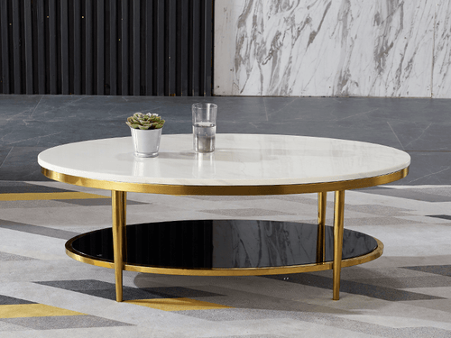 COURTNEY Oval Coffee Table | 2-Tier Marble & Tempered Glass