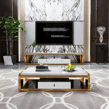 Load image into Gallery viewer, ABSTEIN Marble Top Chrome Coffee Table