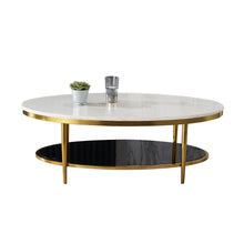 Load image into Gallery viewer, COURTNEY Oval Coffee Table | 2-Tier Marble &amp; Tempered Glass