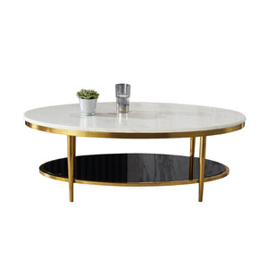 COURTNEY Oval Coffee Table | 2-Tier Marble & Tempered Glass