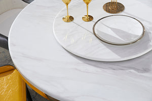 ZURICH Marble Top Round Dining Table with Turntable | Modern Luxury