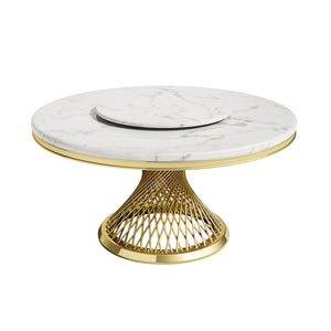 OBLIQUE Marble Top Round Dining Table with Turntable | Modern Contemporary