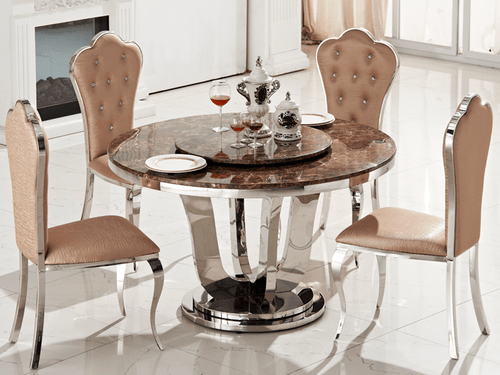 MICAH Marble Top Round Dining Table with Turntable | Modern Luxury