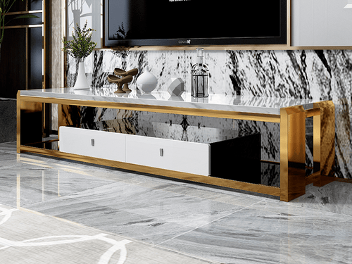 ABSTEIN Marble Top Chrome TV Console