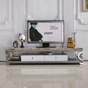 REIGN Marble Top Chrome TV Console