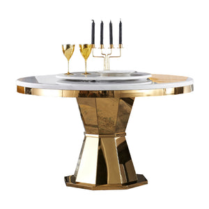 ZURICH Marble Top Round Dining Table with Turntable | Modern Luxury