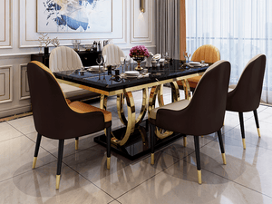 MENDES Luxury Marble Top Chrome Dining Table