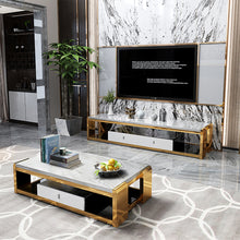 Load image into Gallery viewer, ABSTEIN Marble Top Chrome TV Console