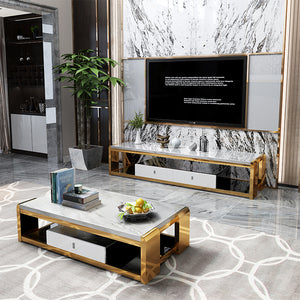 ABSTEIN Marble Top Chrome TV Console