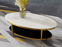 Load image into Gallery viewer, COURTNEY Oval Coffee Table | 2-Tier Marble &amp; Tempered Glass