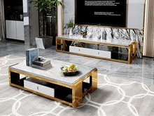 Load image into Gallery viewer, ABSTEIN Marble Top Chrome Coffee Table