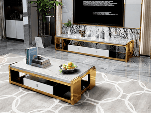 ABSTEIN Marble Top Chrome Coffee Table